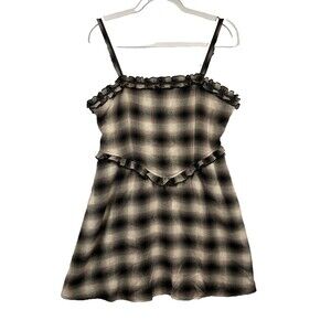 Heart & Heels Mini Dress Womens JR Size Large Brown Taupe Plaid Sleeveless Y2K